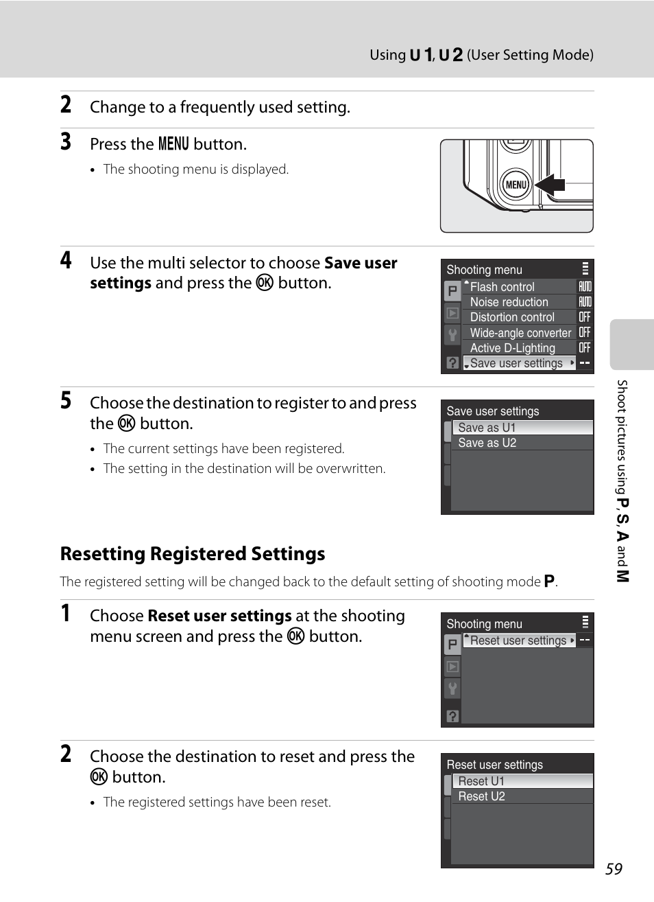 Resetting registered settings | Nikon P6000 User Manual | Page 73 / 220