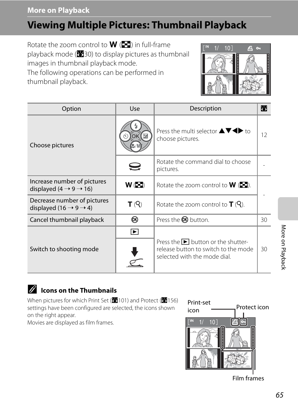 More on playback, Viewing multiple pictures: thumbnail playback, C more on playback | Nikon P6000 User Manual | Page 79 / 220