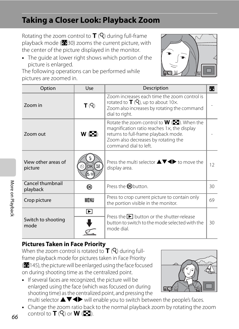 Taking a closer look: playback zoom, Pictures taken in face priority | Nikon P6000 User Manual | Page 80 / 220