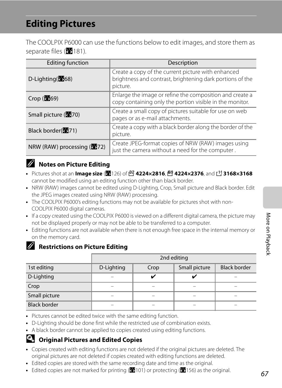 Editing pictures | Nikon P6000 User Manual | Page 81 / 220