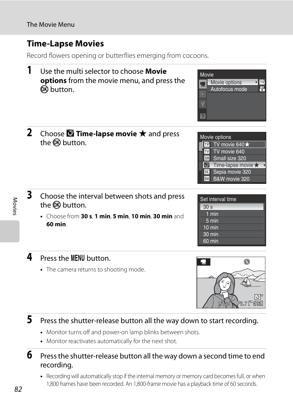 Time-lapse movies | Nikon P6000 User Manual | Page 96 / 220