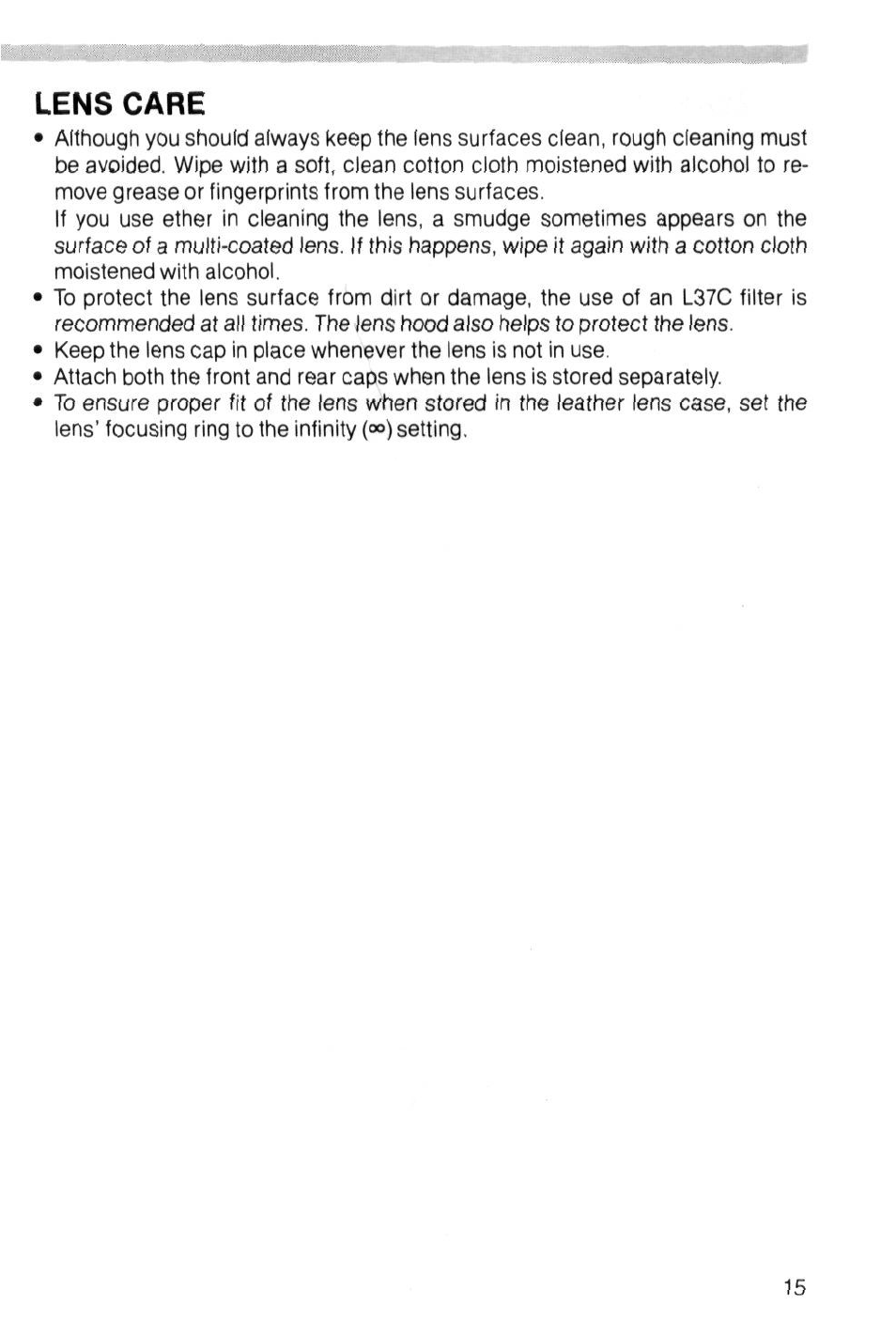 Lens care | Nikon AI-S Zoom-NIKKOR 35-135mm f-3.5-4.5 User Manual | Page 15 / 40
