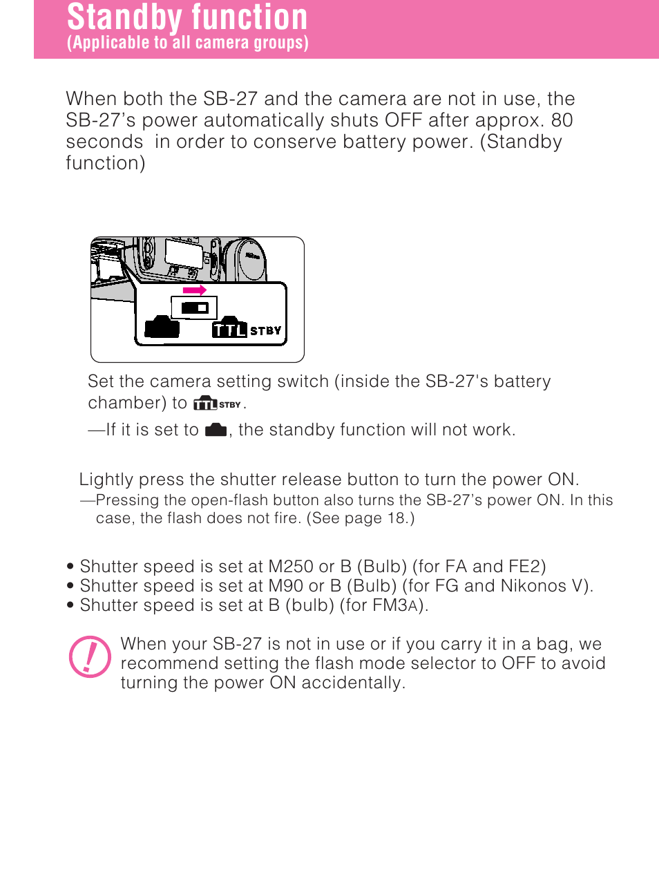 Standby function | Nikon SB-27 User Manual | Page 12 / 92