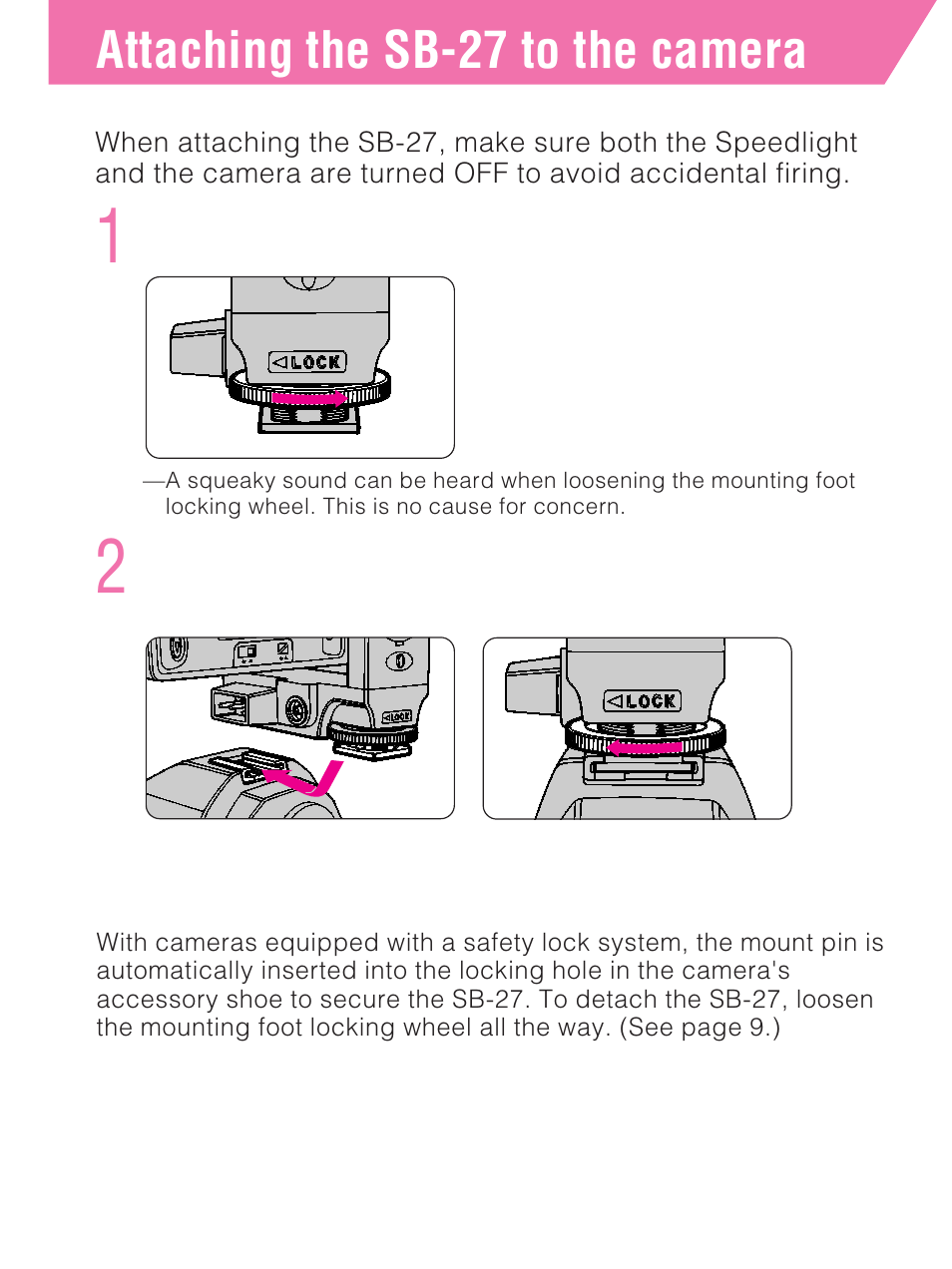 Attaching the sb-27 to the camera | Nikon SB-27 User Manual | Page 14 / 92