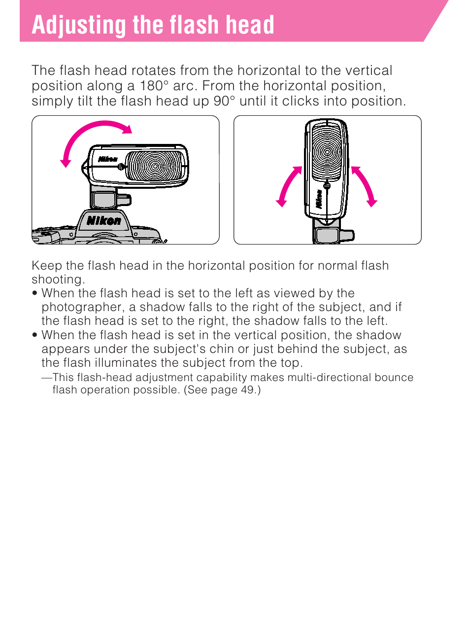 Adjusting the flash head | Nikon SB-27 User Manual | Page 15 / 92