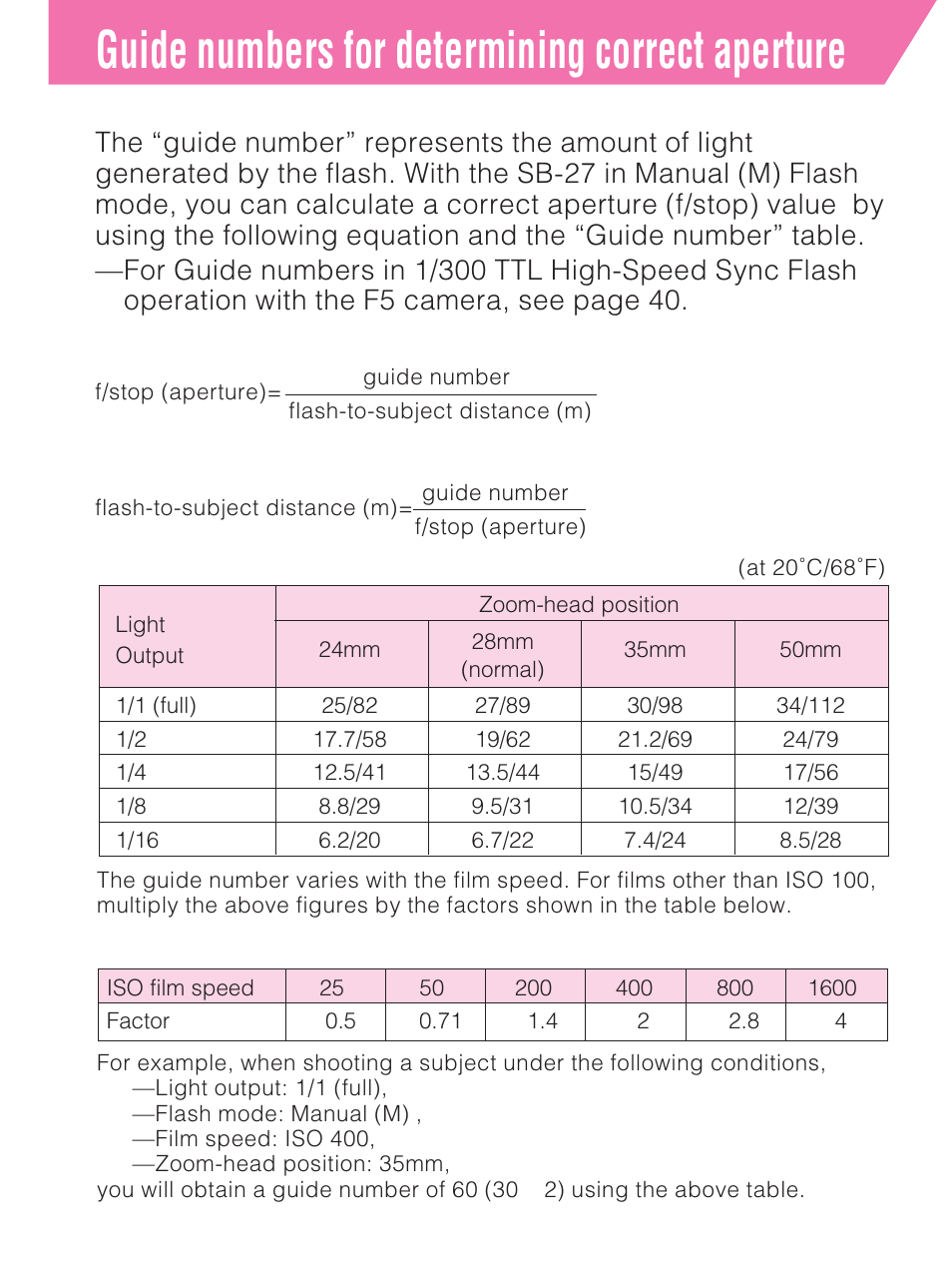 Guide numbers for determining correct aperture | Nikon SB-27 User Manual | Page 46 / 92