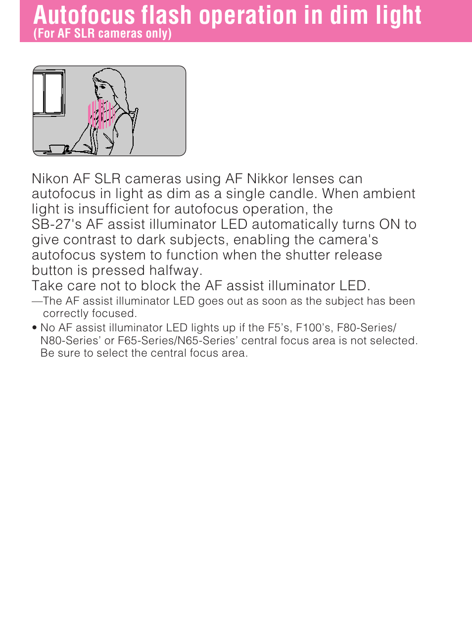 Autofocus flash operation in dim light | Nikon SB-27 User Manual | Page 47 / 92