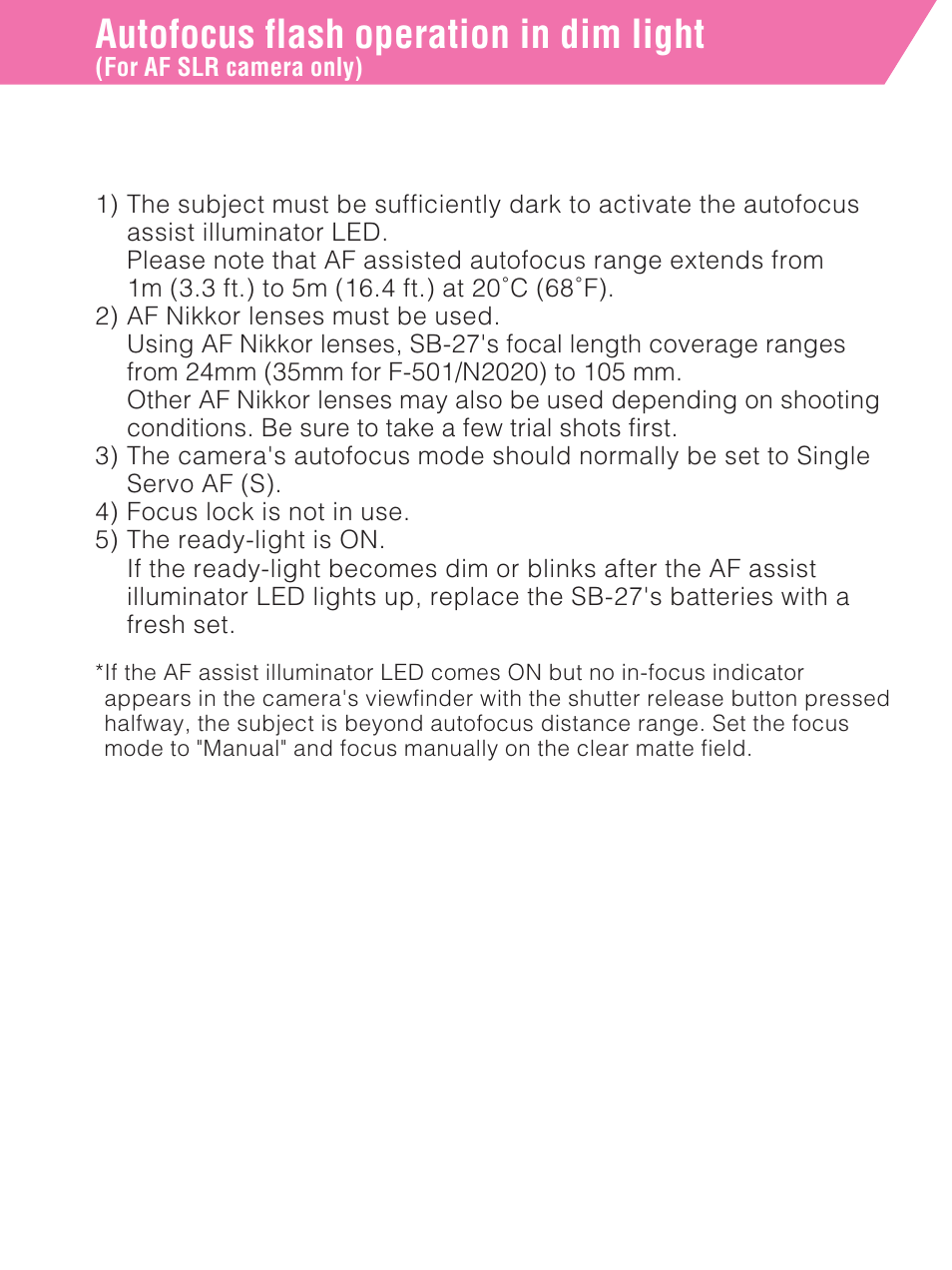 Autofocus flash operation in dim light | Nikon SB-27 User Manual | Page 48 / 92