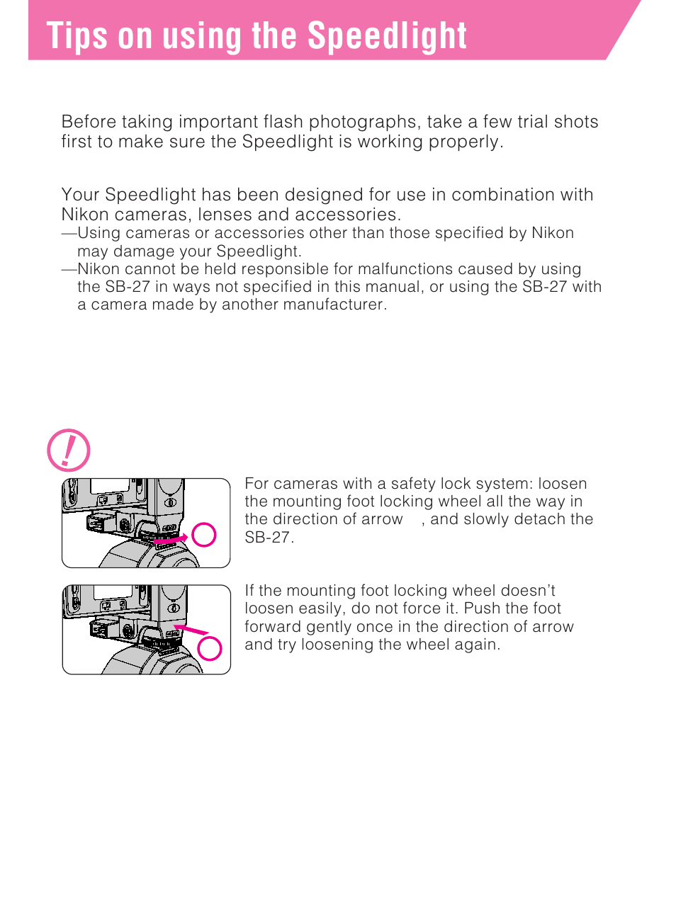 Tips on using the speedlight | Nikon SB-27 User Manual | Page 5 / 92