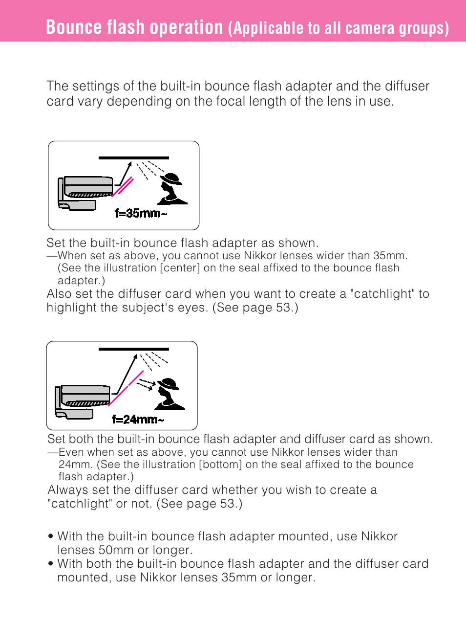Bounce flash operation, Applicable to all camera groups) | Nikon SB-27 User Manual | Page 50 / 92
