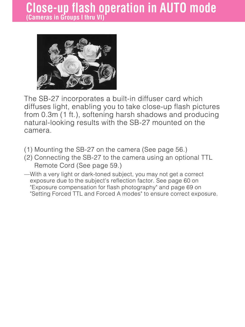Close-up flash operation in auto mode | Nikon SB-27 User Manual | Page 54 / 92