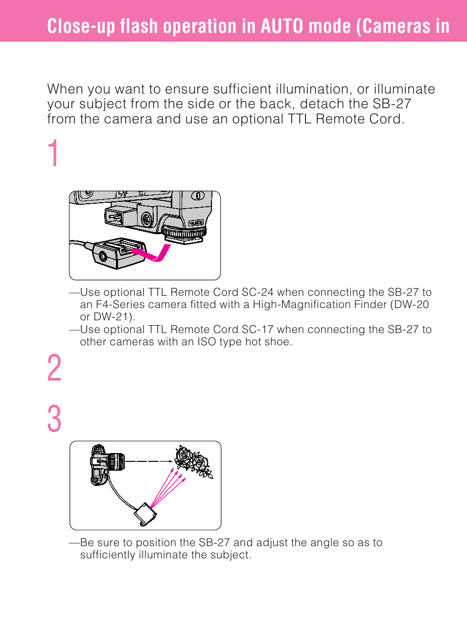 Close-up flash operation in auto mode (cameras in | Nikon SB-27 User Manual | Page 58 / 92