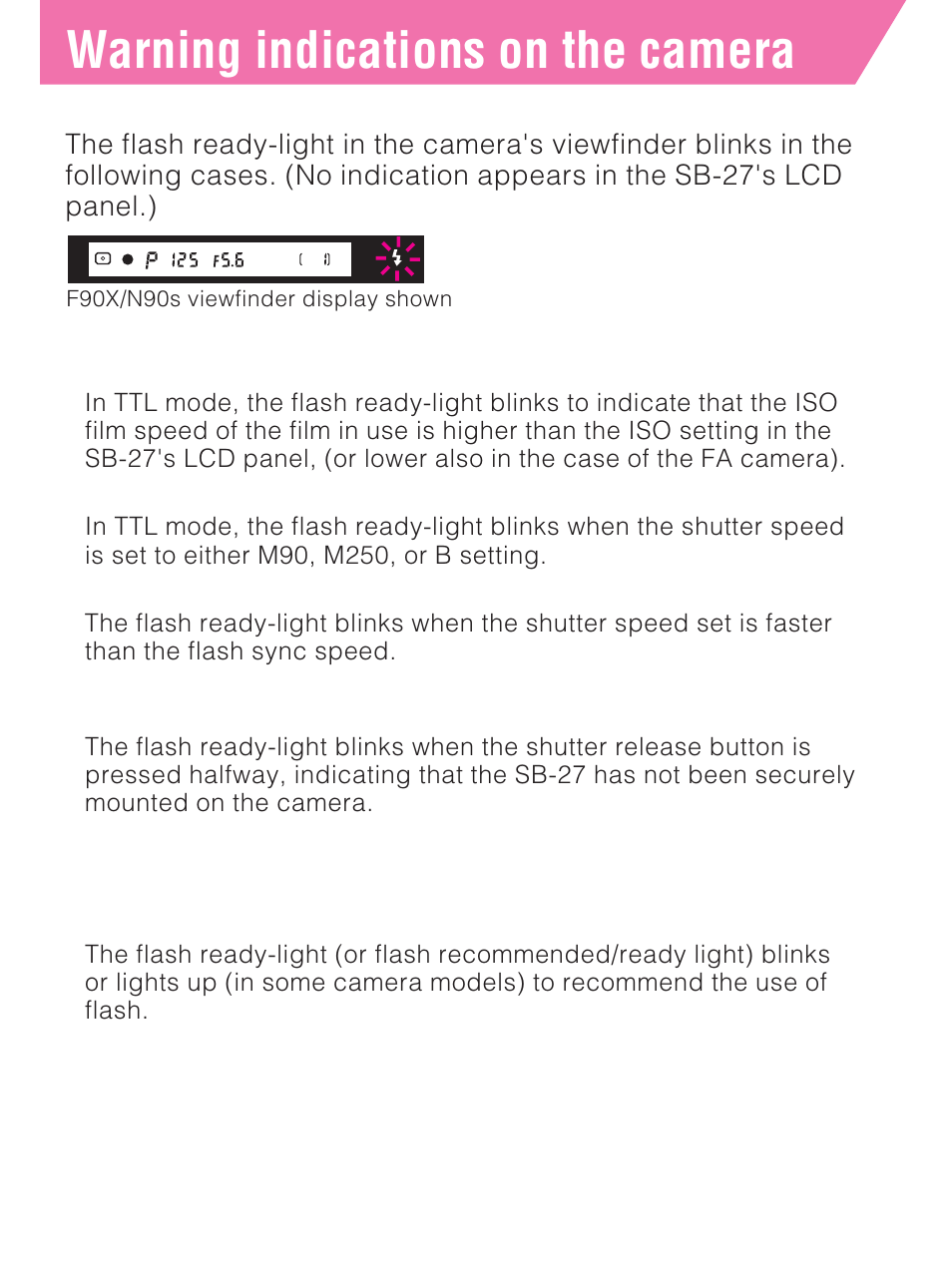 Warning indications on the camera | Nikon SB-27 User Manual | Page 75 / 92