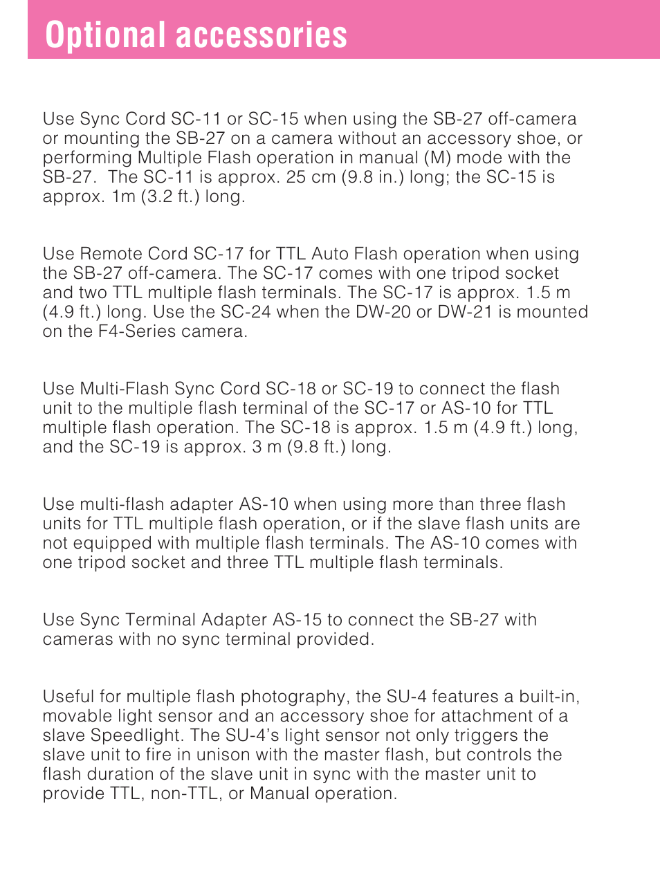 Optional accessories | Nikon SB-27 User Manual | Page 77 / 92