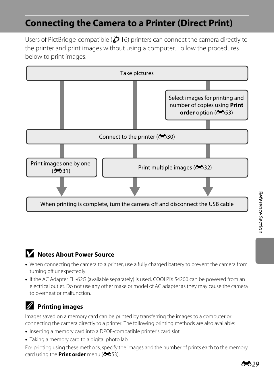 Connecting the camera to a printer (direct print) | Nikon S4200 User Manual | Page 137 / 224