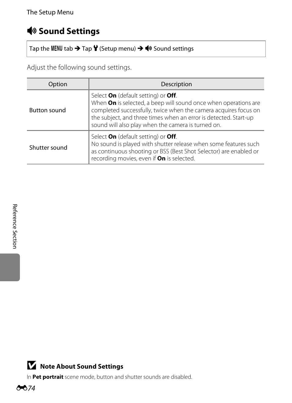 Sound settings, I sound settings | Nikon S4200 User Manual | Page 182 / 224