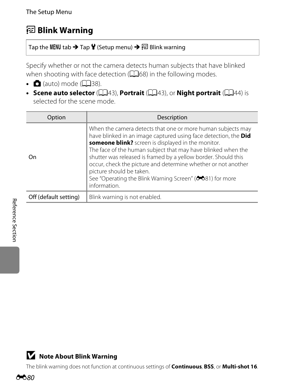 Blink warning, D blink warning | Nikon S4200 User Manual | Page 188 / 224