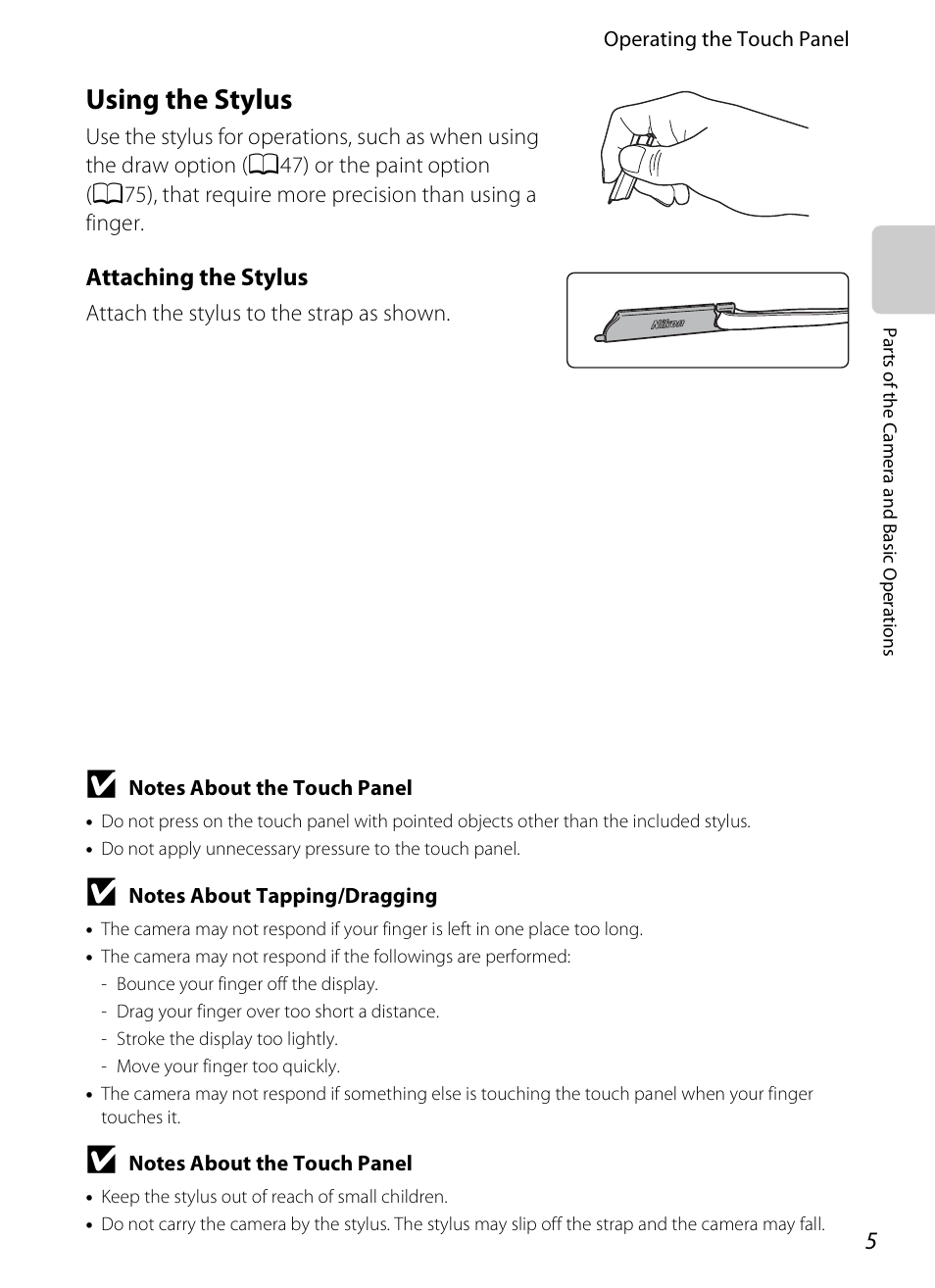 Using the stylus, Attaching the stylus | Nikon S4200 User Manual | Page 23 / 224