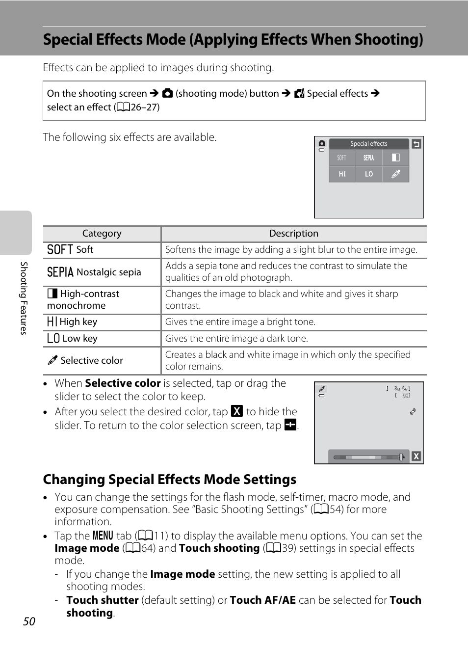 Changing special effects mode settings | Nikon S4200 User Manual | Page 68 / 224