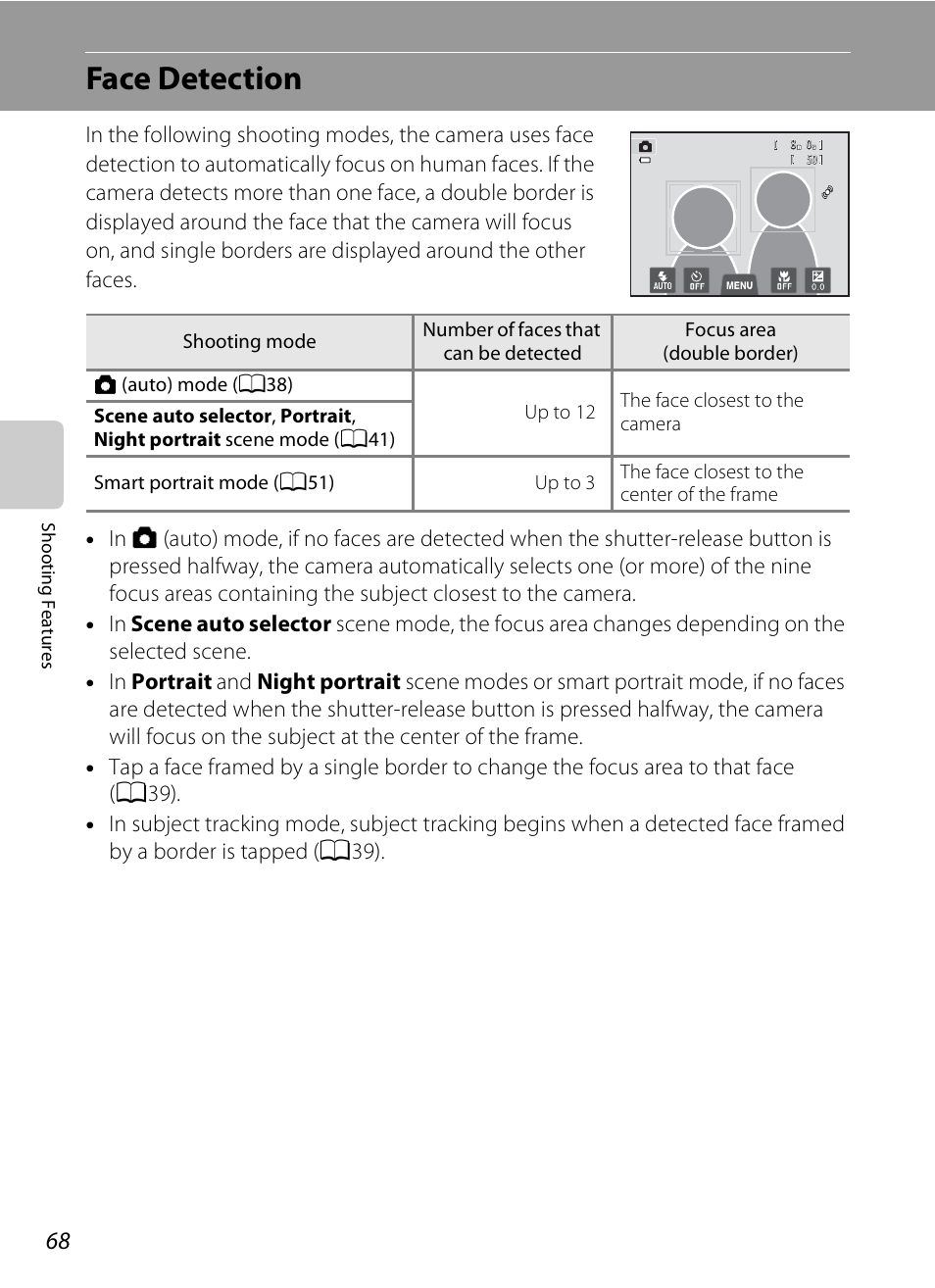 Face detection, A68), A68) fo | Nikon S4200 User Manual | Page 86 / 224