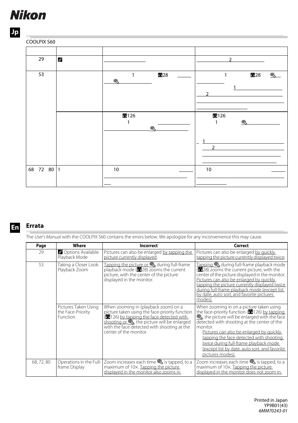 Nikon S60 User Manual | 2 pages