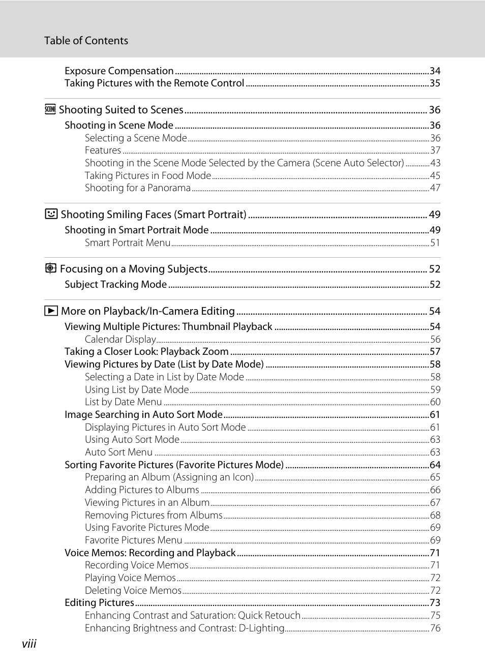 Viii | Nikon S1000pj User Manual | Page 10 / 184