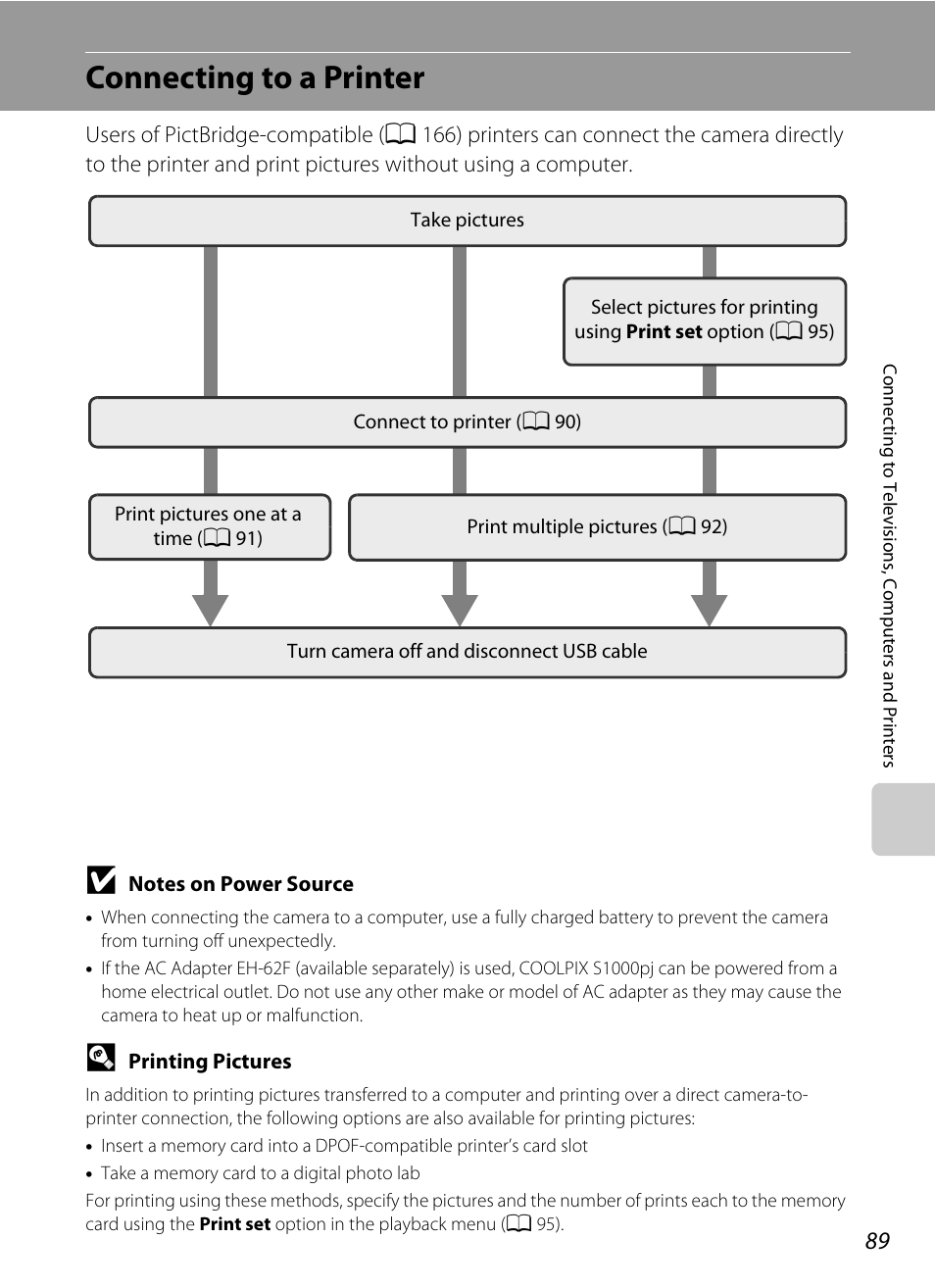 Connecting to a printer | Nikon S1000pj User Manual | Page 101 / 184