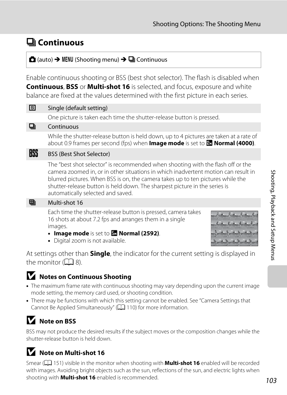 Continuous, C continuous, A 103) | A 103, Ccontinuous | Nikon S1000pj User Manual | Page 115 / 184