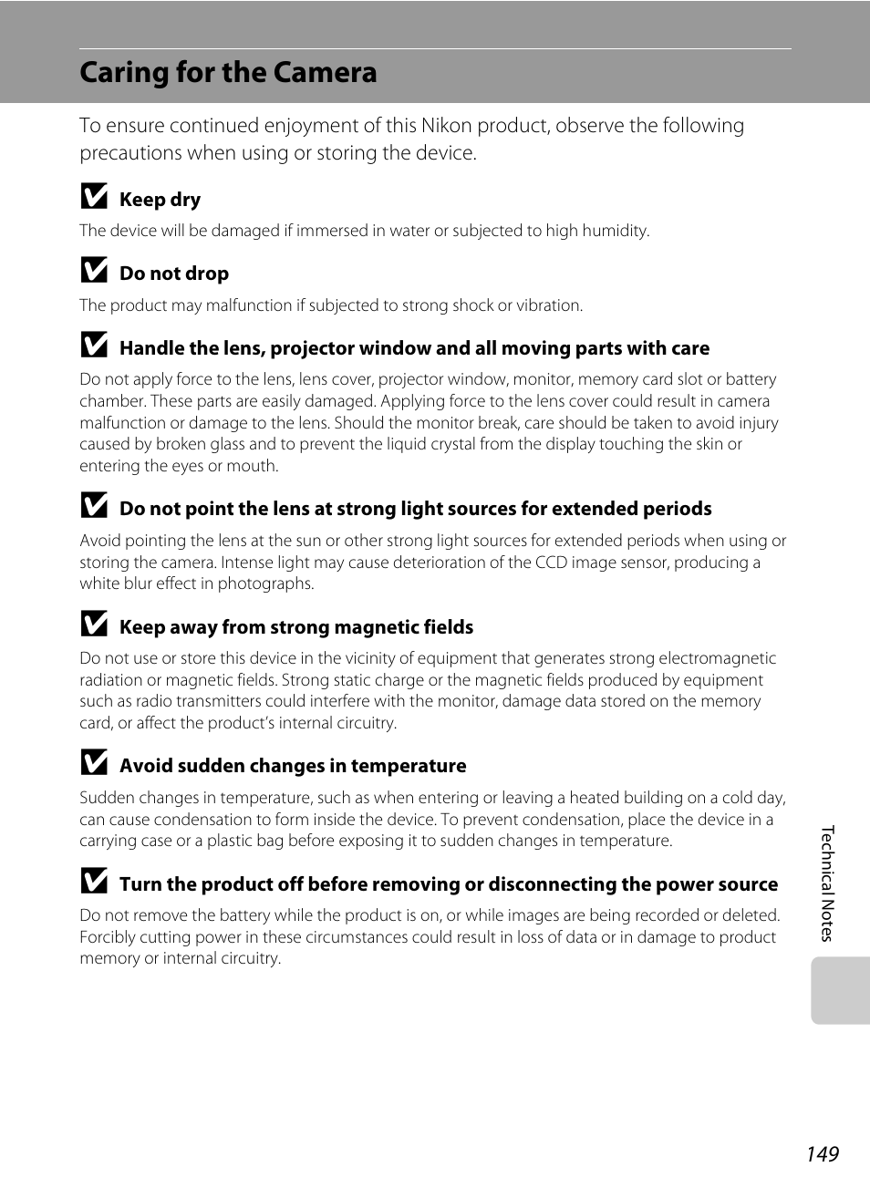 Caring for the camera | Nikon S1000pj User Manual | Page 161 / 184