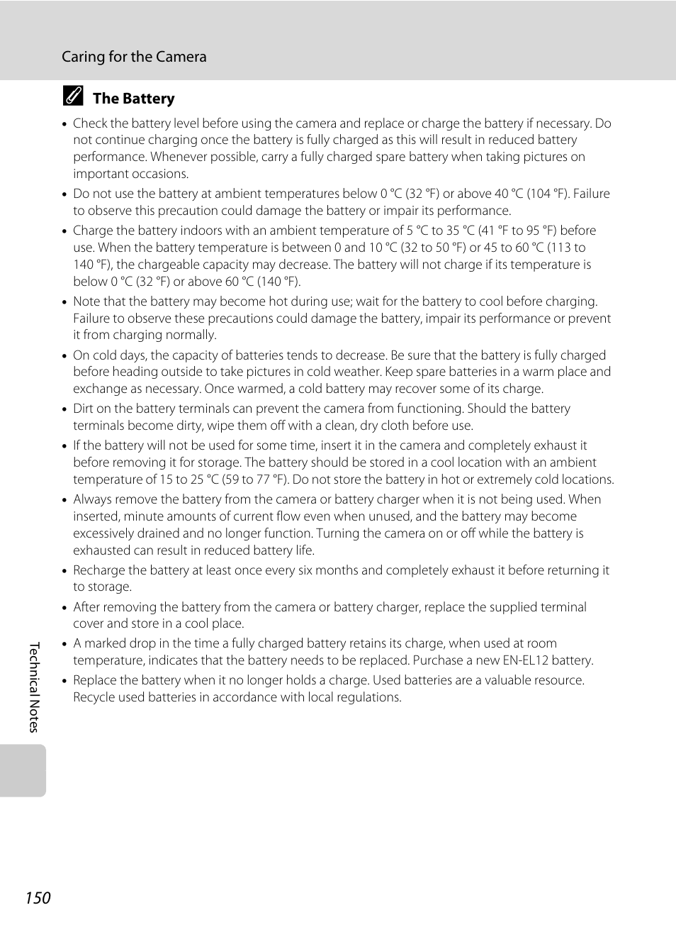 The battery, A 150) | Nikon S1000pj User Manual | Page 162 / 184