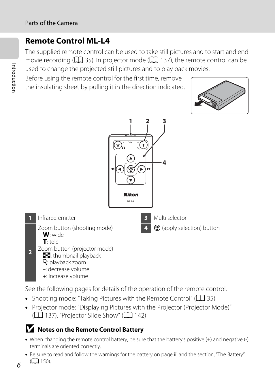 Remote control ml-l4 | Nikon S1000pj User Manual | Page 18 / 184