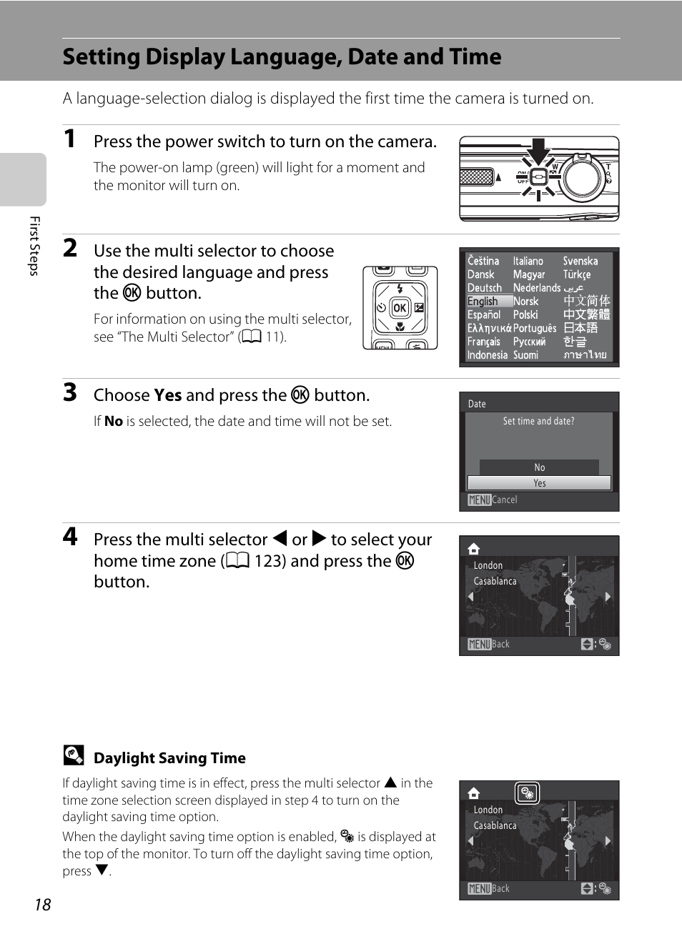 Setting display language, date and time | Nikon S1000pj User Manual | Page 30 / 184