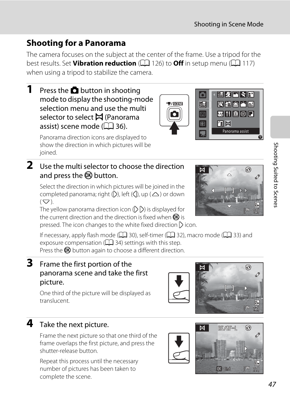 Shooting for a panorama | Nikon S1000pj User Manual | Page 59 / 184