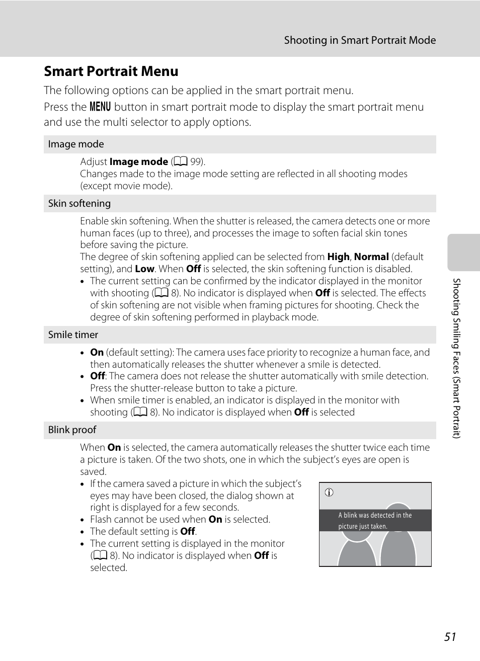 Smart portrait menu, A 51) | Nikon S1000pj User Manual | Page 63 / 184