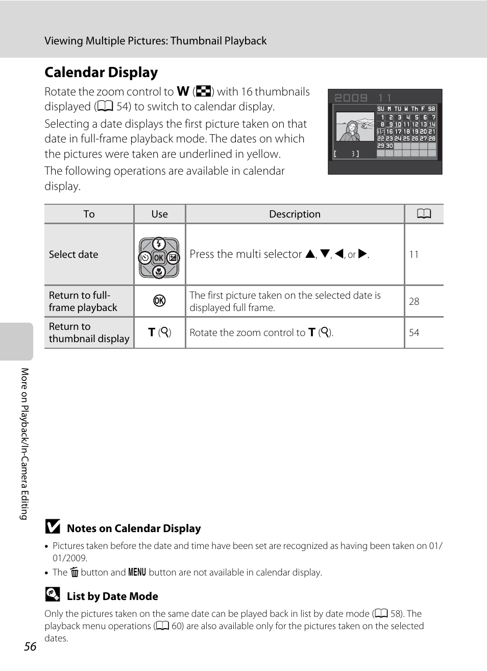 Calendar display, A 56) | Nikon S1000pj User Manual | Page 68 / 184