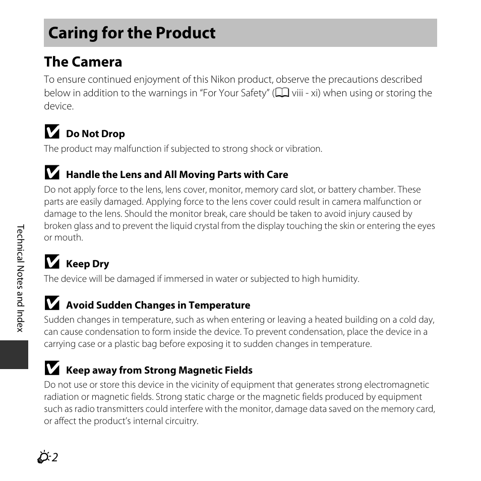 Caring for the product, The camera | Nikon L30 User Manual | Page 134 / 160