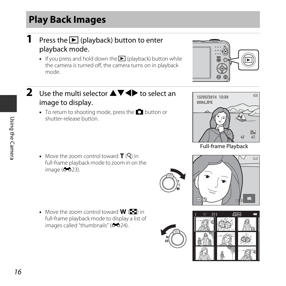 Play back images | Nikon L30 User Manual | Page 36 / 160