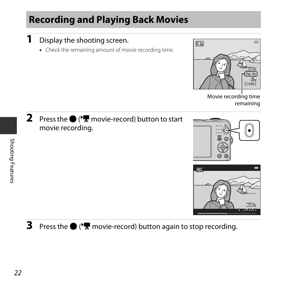 Recording and playing back movies | Nikon L30 User Manual | Page 42 / 160