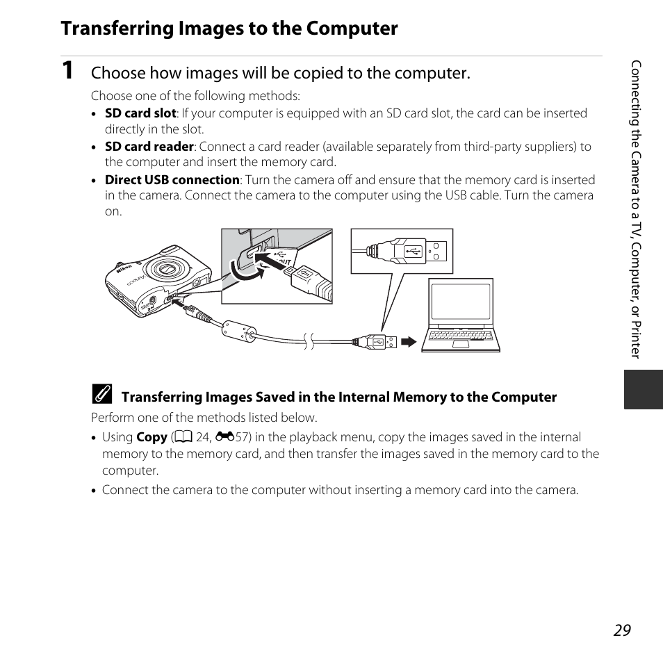 Transferring images to the computer, Choose how images will be copied to the computer | Nikon L30 User Manual | Page 49 / 160