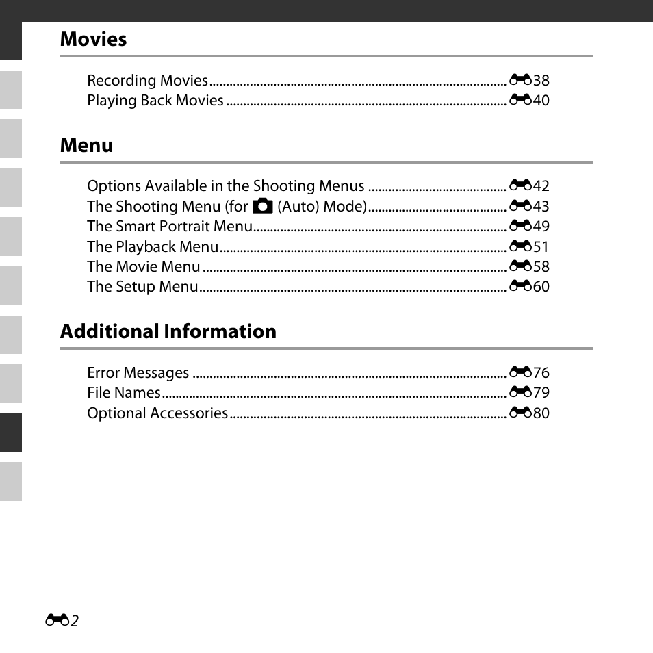 Movies, Menu, Additional information | Nikon L30 User Manual | Page 54 / 160