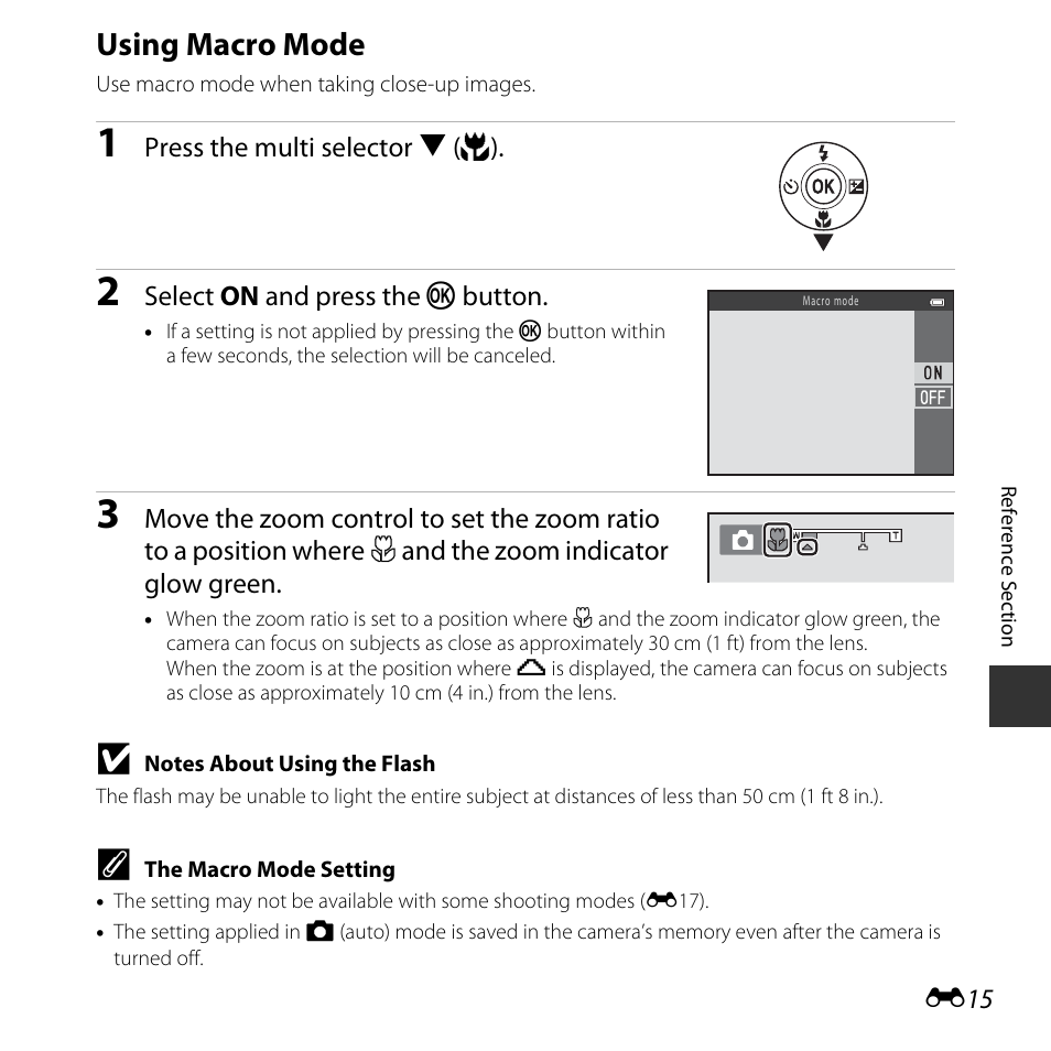 Using macro mode, E15) | Nikon L30 User Manual | Page 67 / 160