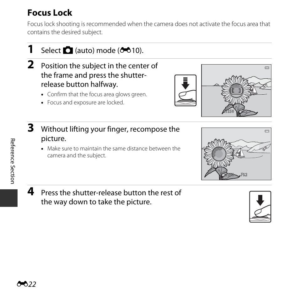 Focus lock | Nikon L30 User Manual | Page 74 / 160