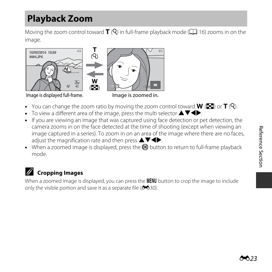 Playback zoom, 16, e23 | Nikon L30 User Manual | Page 75 / 160