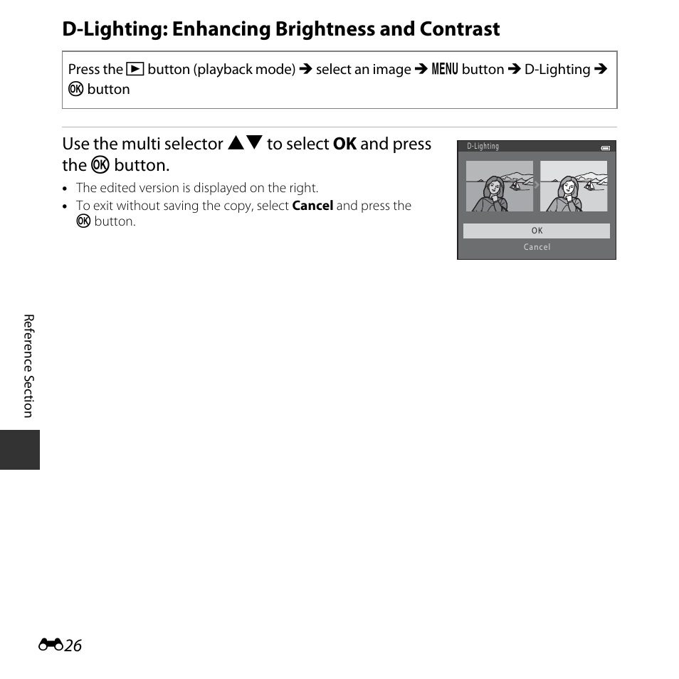 D-lighting: enhancing brightness and contrast | Nikon L30 User Manual | Page 78 / 160