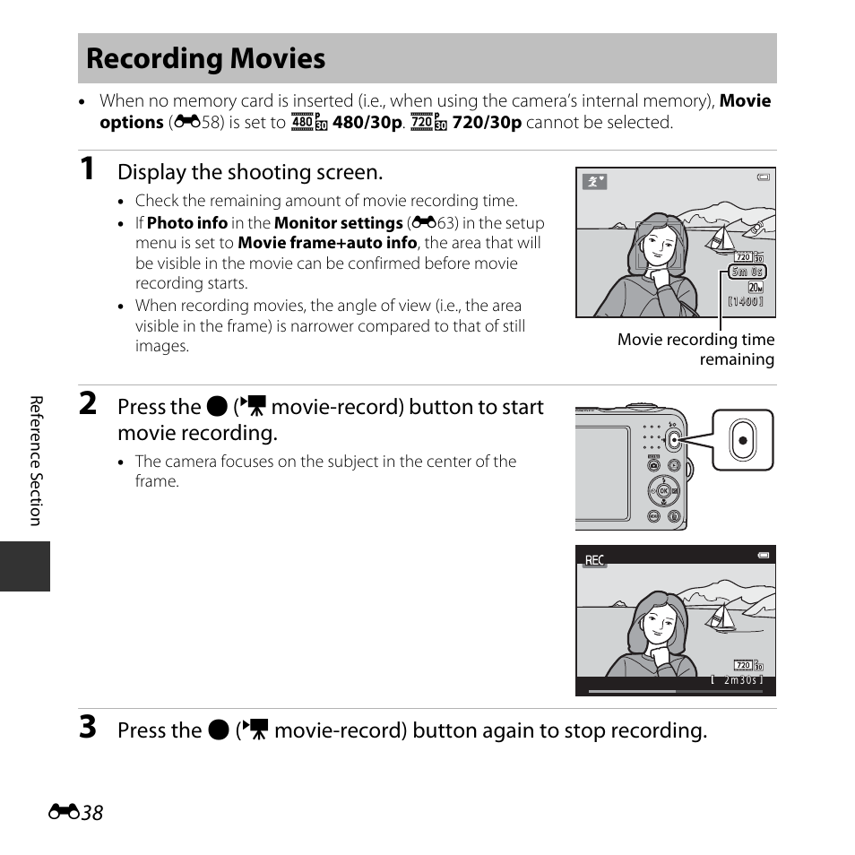 Recording movies, Display the shooting screen | Nikon L30 User Manual | Page 90 / 160