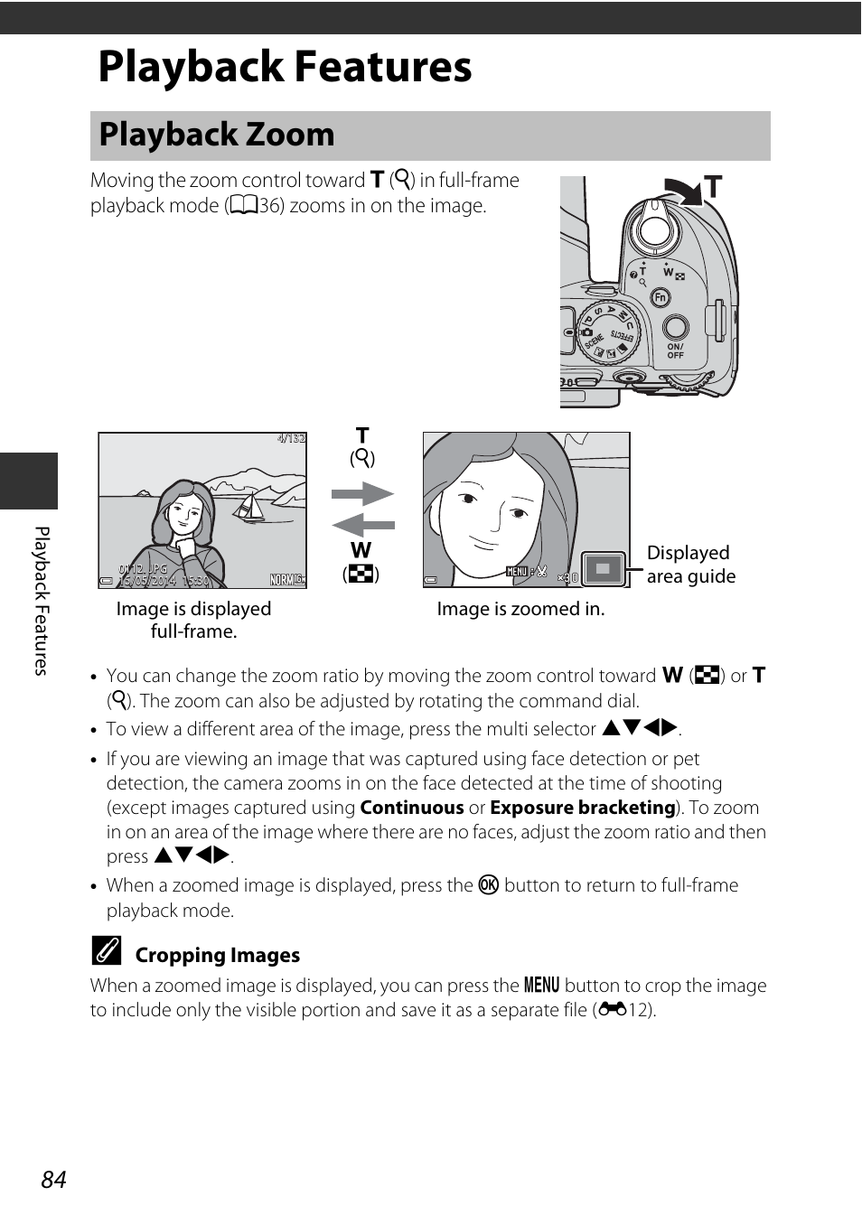 Playback features, Playback zoom | Nikon P600 User Manual | Page 106 / 236