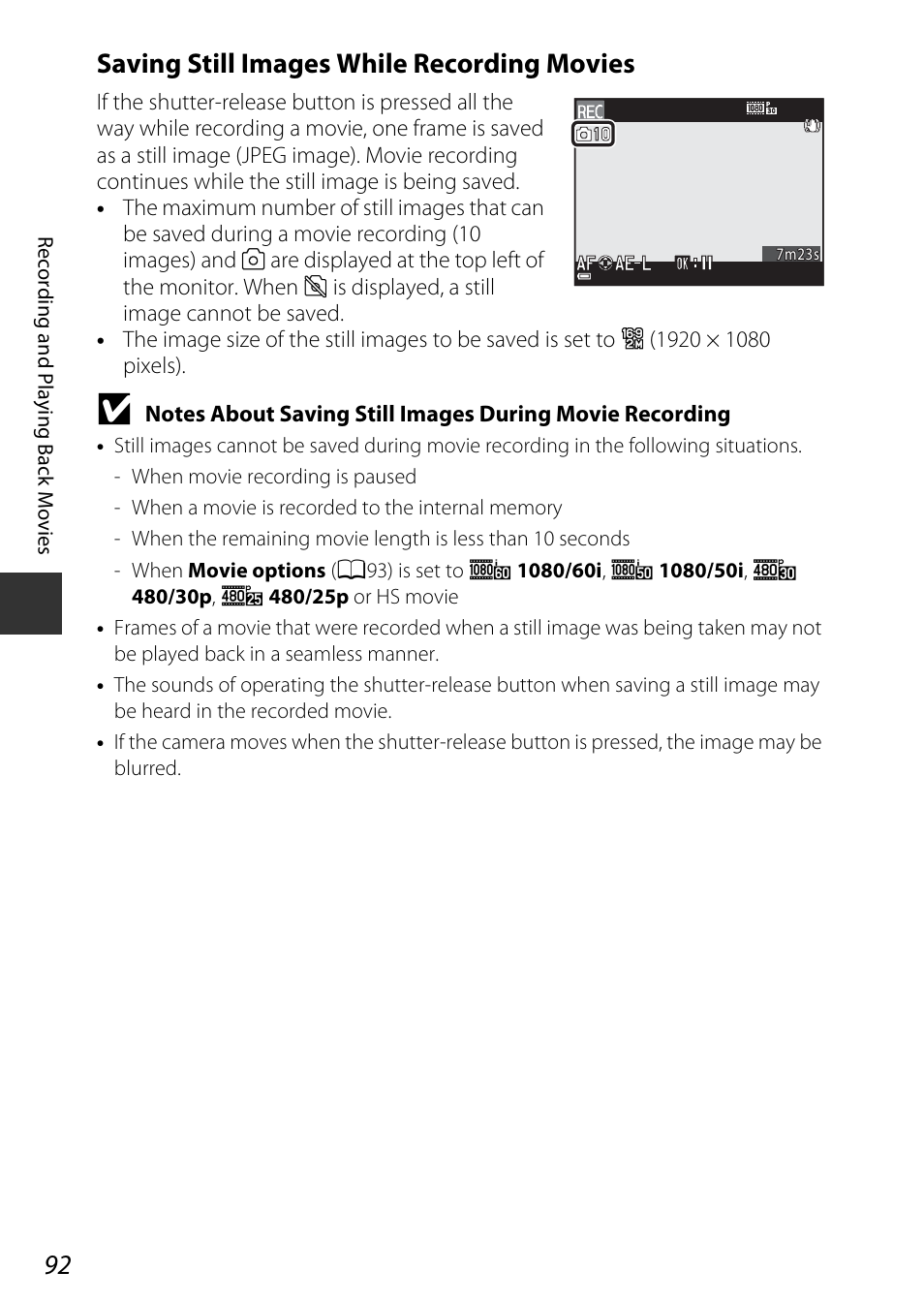 Saving still images while recording movies | Nikon P600 User Manual | Page 114 / 236