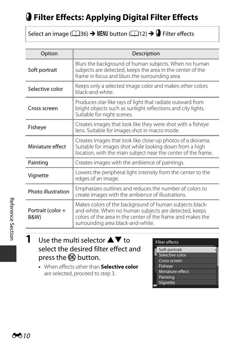 Filter effects: applying digital filter effects, P filter effects: applying digital filter effects | Nikon P600 User Manual | Page 136 / 236