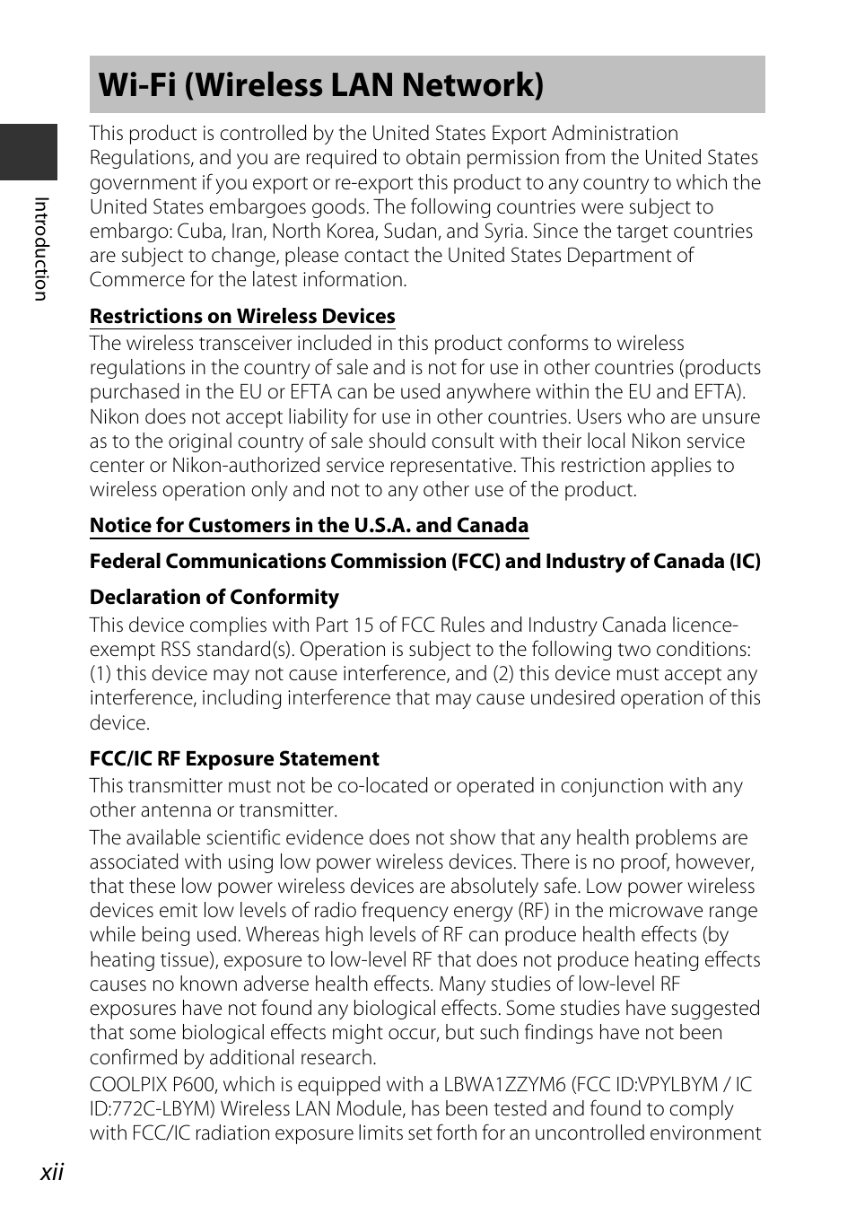 Wi-fi (wireless lan network) | Nikon P600 User Manual | Page 14 / 236