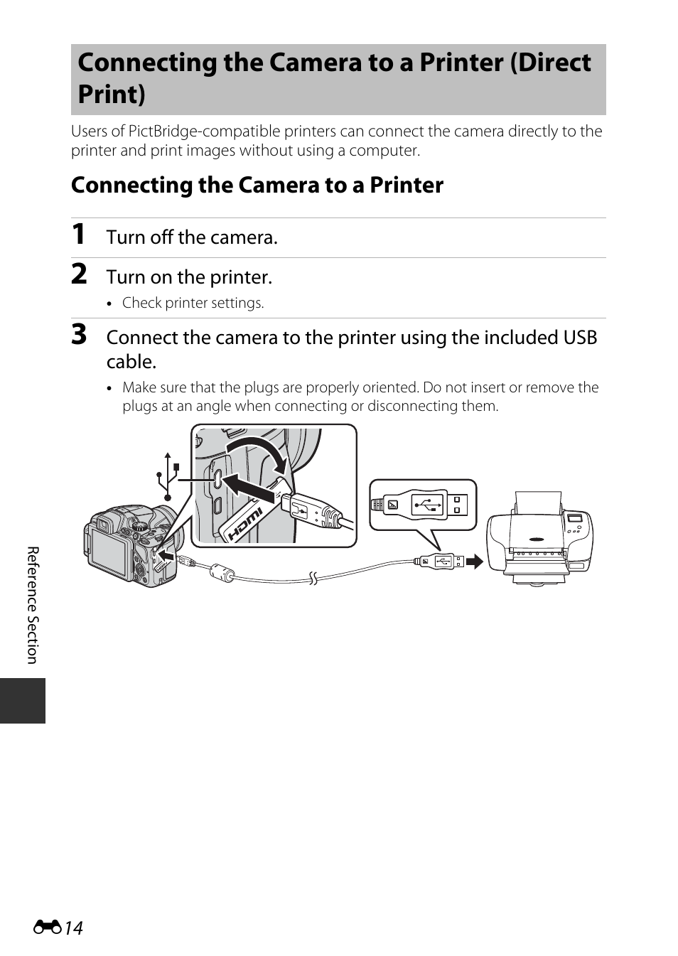 Connecting the camera to a printer (direct print), Connecting the camera to a printer | Nikon P600 User Manual | Page 140 / 236